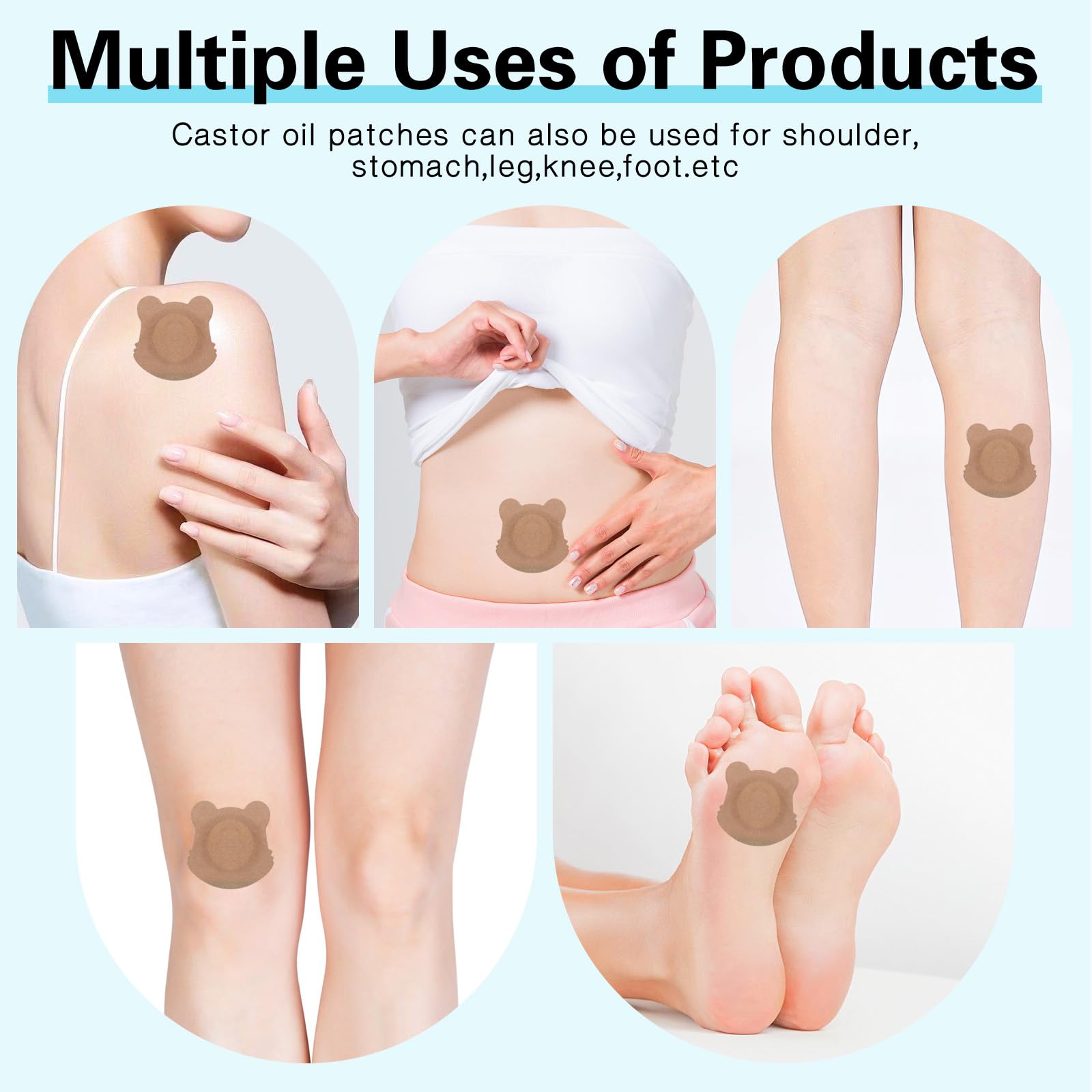 50 Pcs Disposable Castor Oil Patches - Self-Adhesive, Spunlace Breathable, Bear Shape (Skin Color)