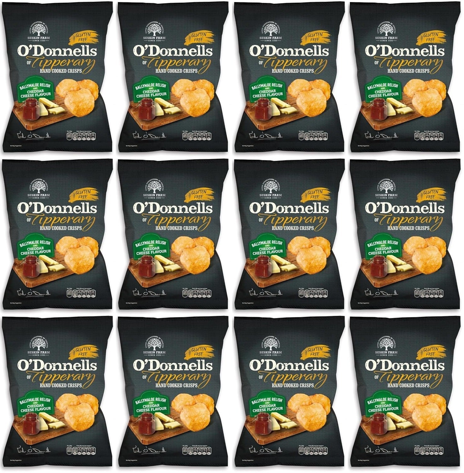 12 x O Donnells Ballymaloe Relish & Cheddar Cheese Crisps 125G