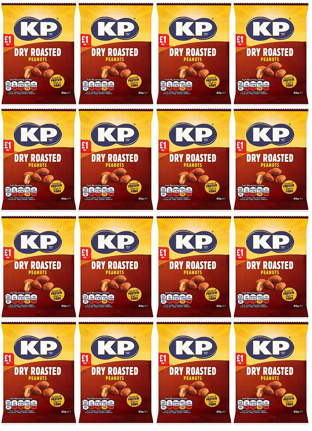 16 x Kp Dry Roasted Peanuts - 65GM