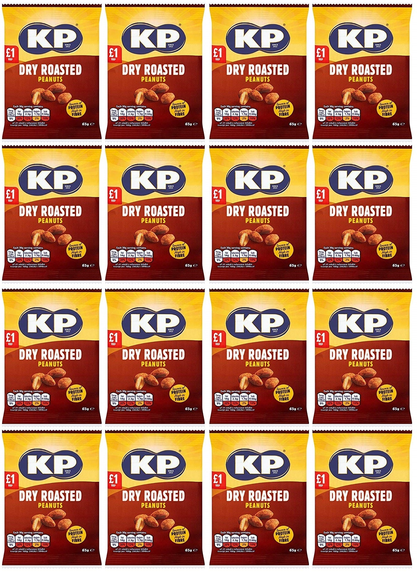 16 x Kp Dry Roasted Peanuts - 65GM