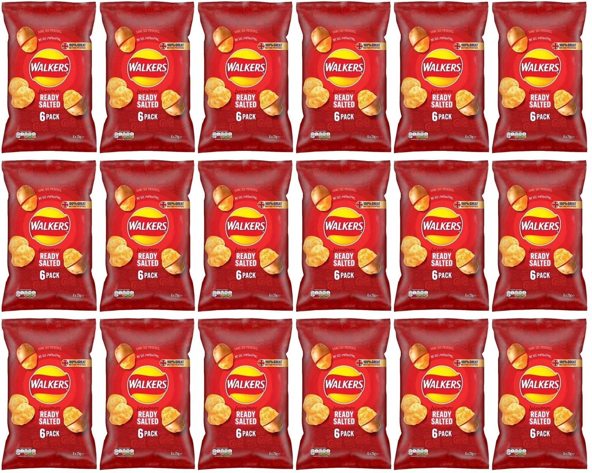 18 x Walkers Ready Salted 6 Pack - 6X25GM