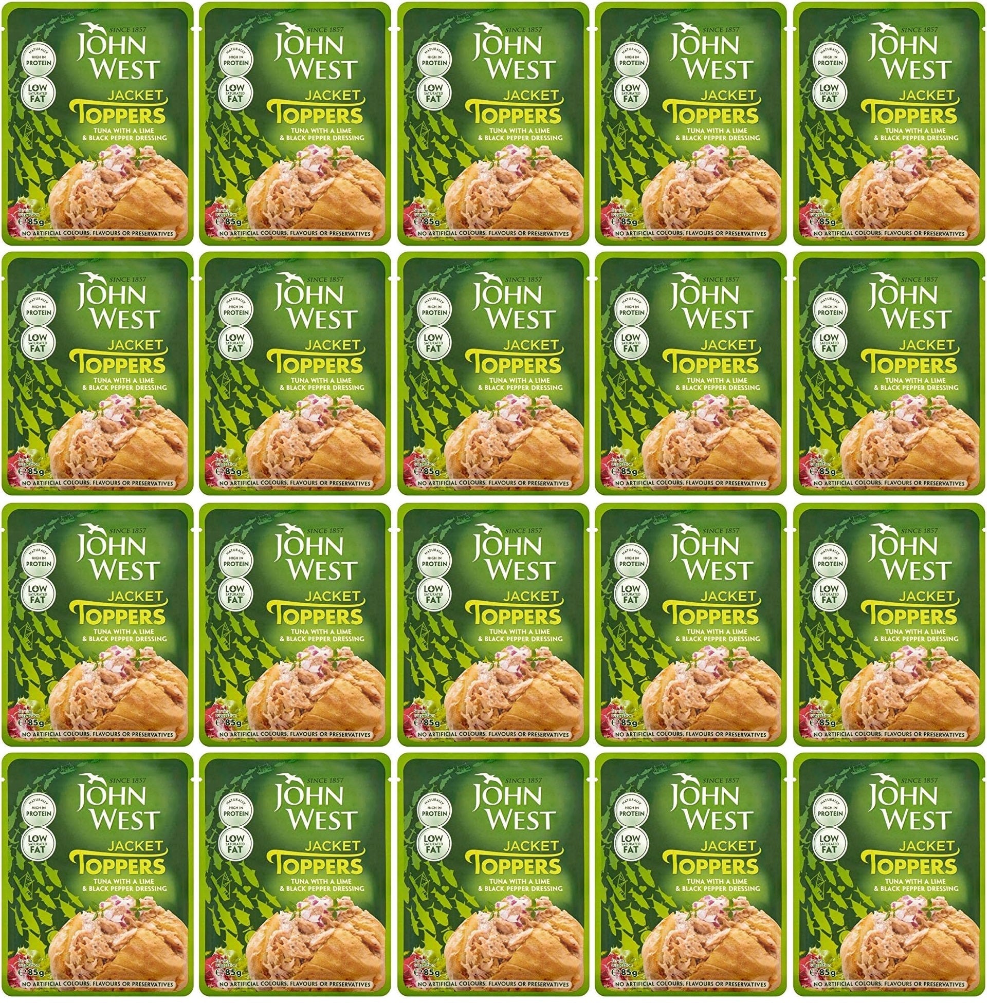 20 x John West Jacket Toppers Tuna With A Lime & Black Pepper Dressing 85G