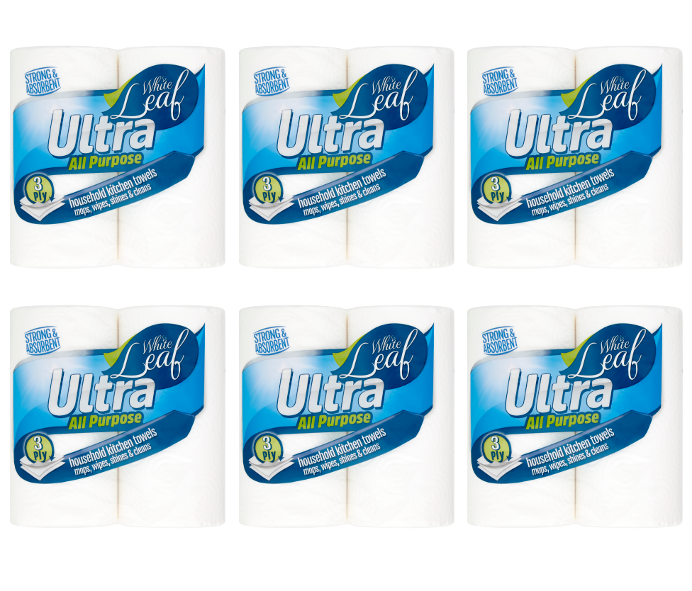 6 X White Leaf Kitchen Towel 2 ROLL