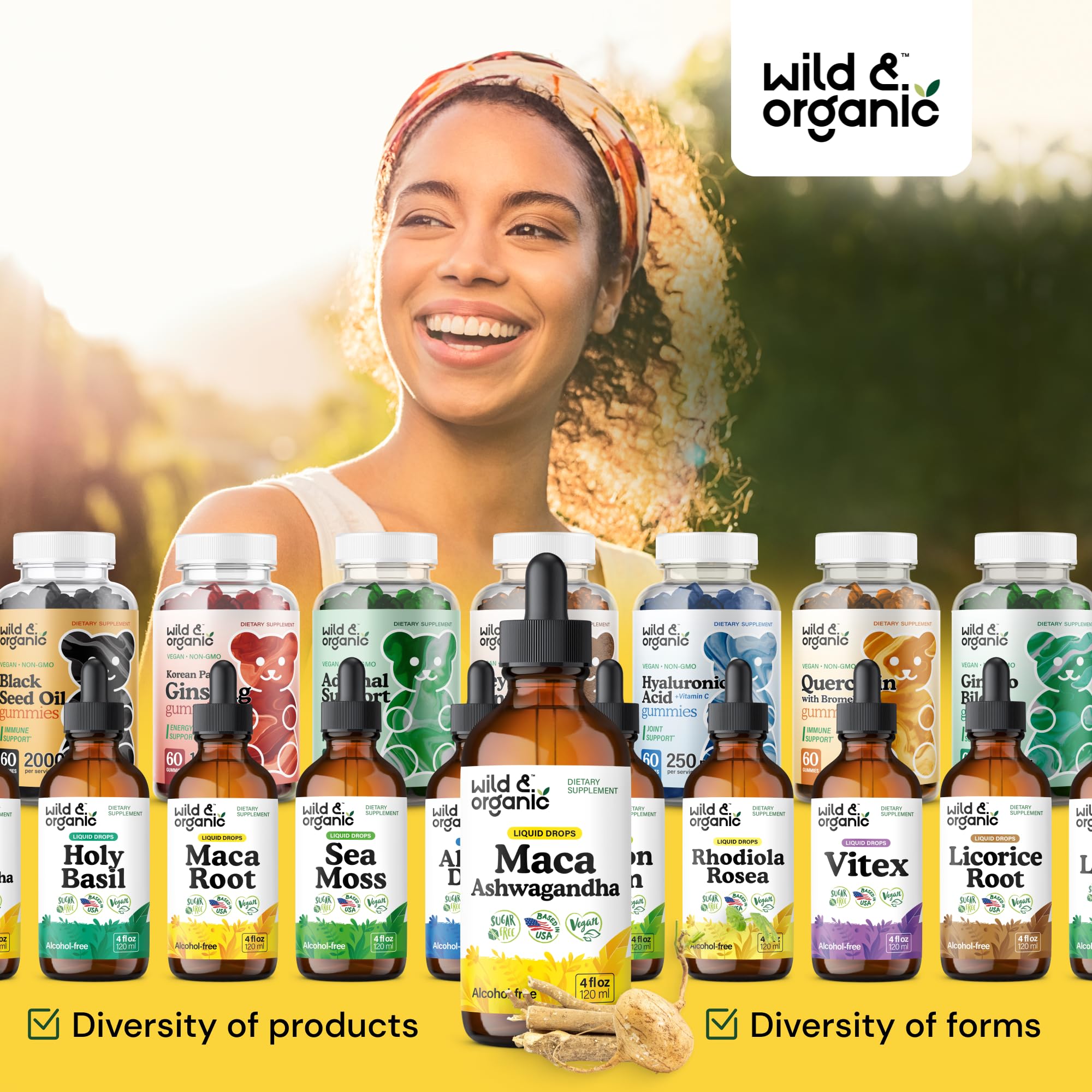 Wild & Organic Maca Root Ashwagandha Drops - 4 fl oz | Vegan, Sugar & Alcohol-Free Tincture for Men & Women