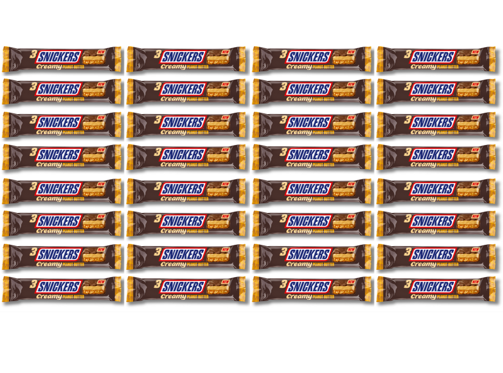 32 X Snickers Creamy Peanut Nut Butter Choc Trio Bar 54.75Gm