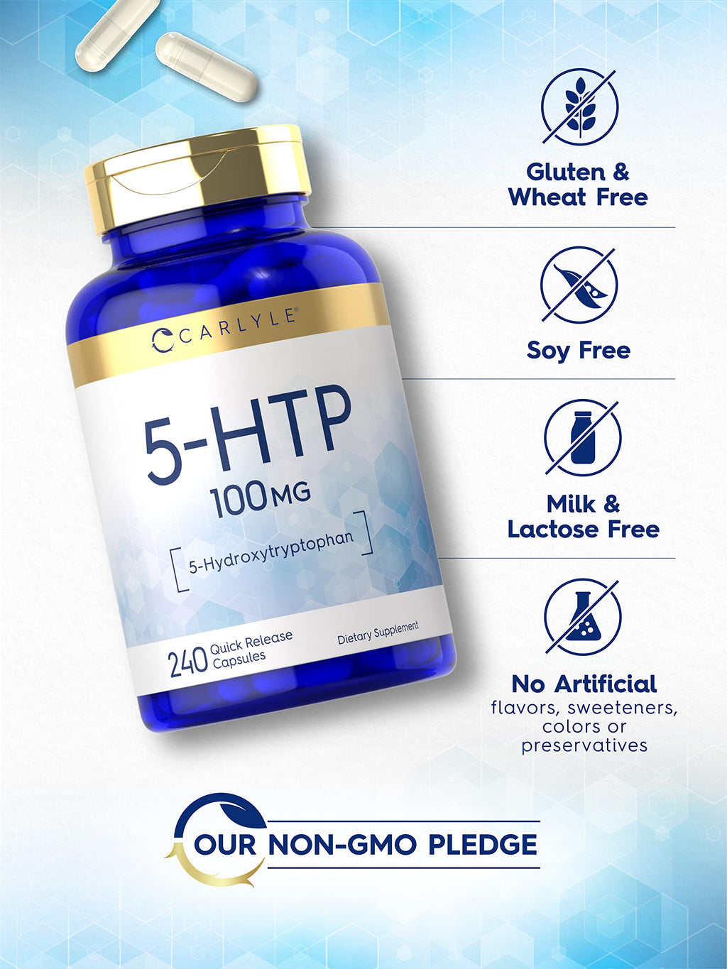 Carlyle 5-HTP 100 mg | 240 Capsules | Non-GMO & Gluten Free | 5-Hydroxytryptophan Supplement