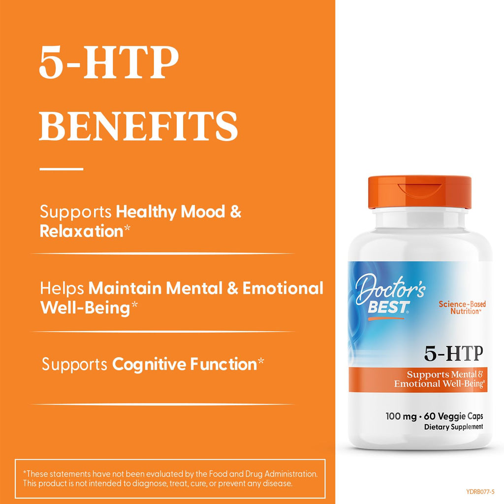 Doctors Best 5-HTP – Supports Mental & Emotional Well-Being | Non-GMO, Gluten Free, Soy Free, Vegan | 60 Veggie Caps