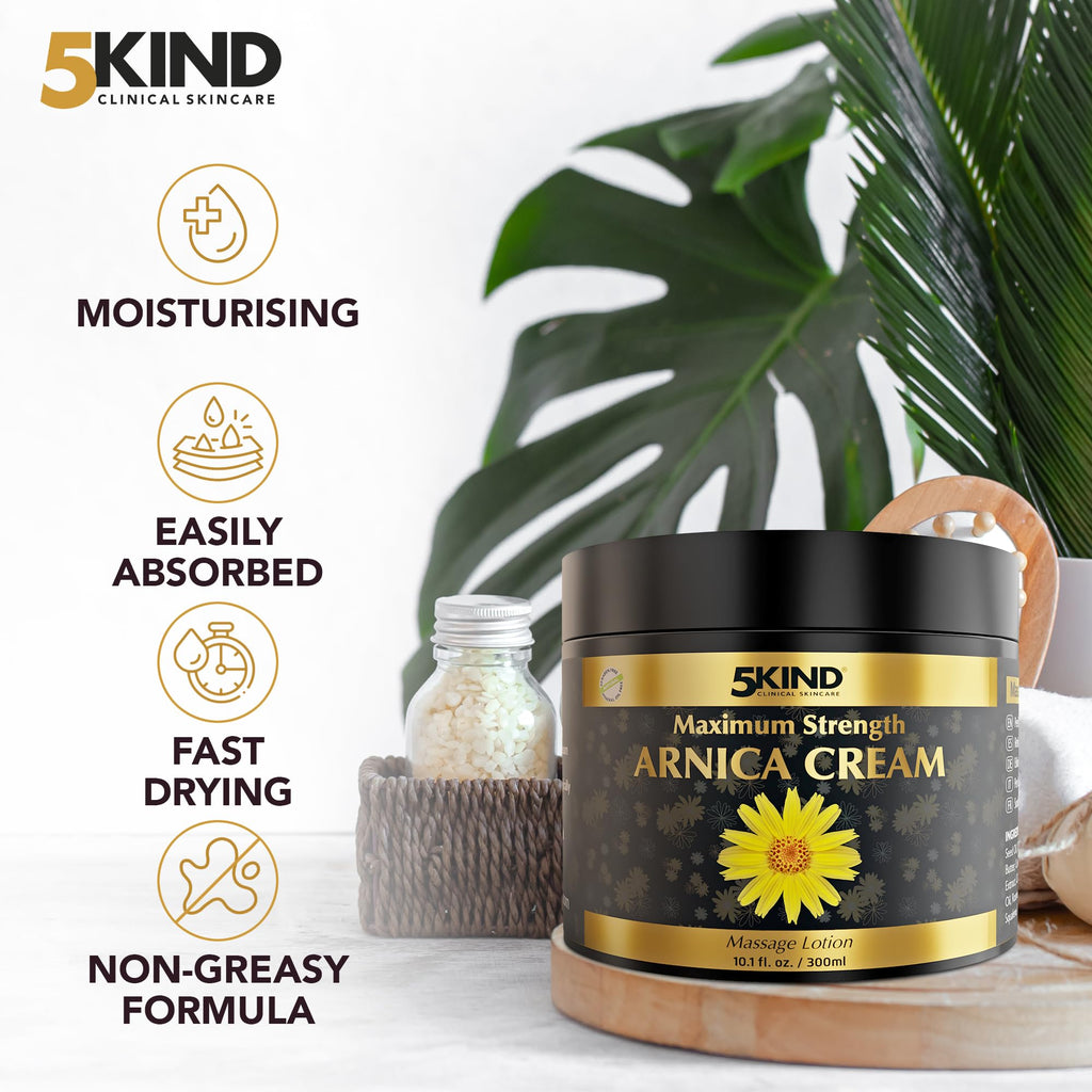 5kind Extra Strong Arnica Cream for Bruising & Swelling - 10.1 fl oz | Natural Formula