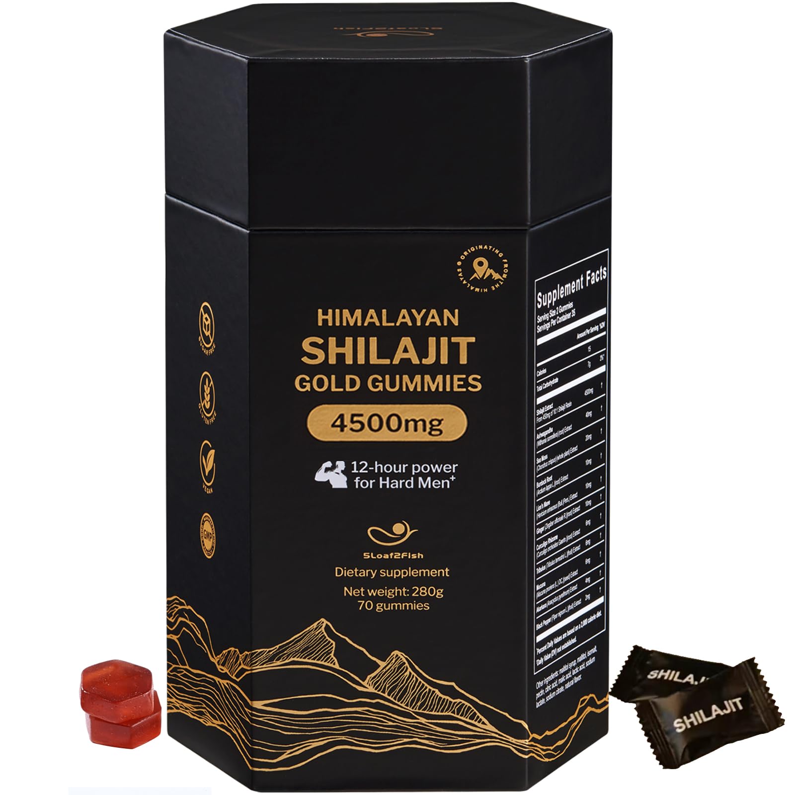 5Loaf2Fish Himalayan Shilajit Gummies with Ashwagandha & Sea Moss – 70 Gummies