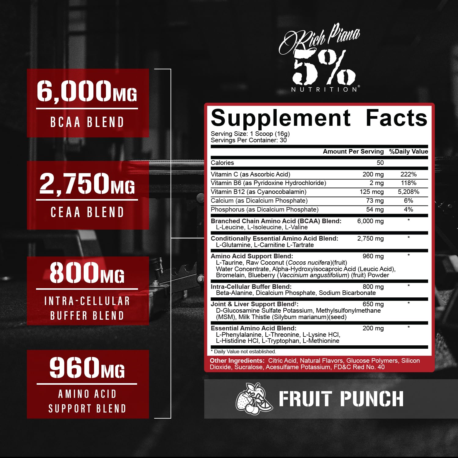 5% Nutrition Rich Piana AllDayYouMay BCAA Powder – Intra & Post-Workout Aminos, Hydration, Endurance (Fruit Punch) 16.93 oz
