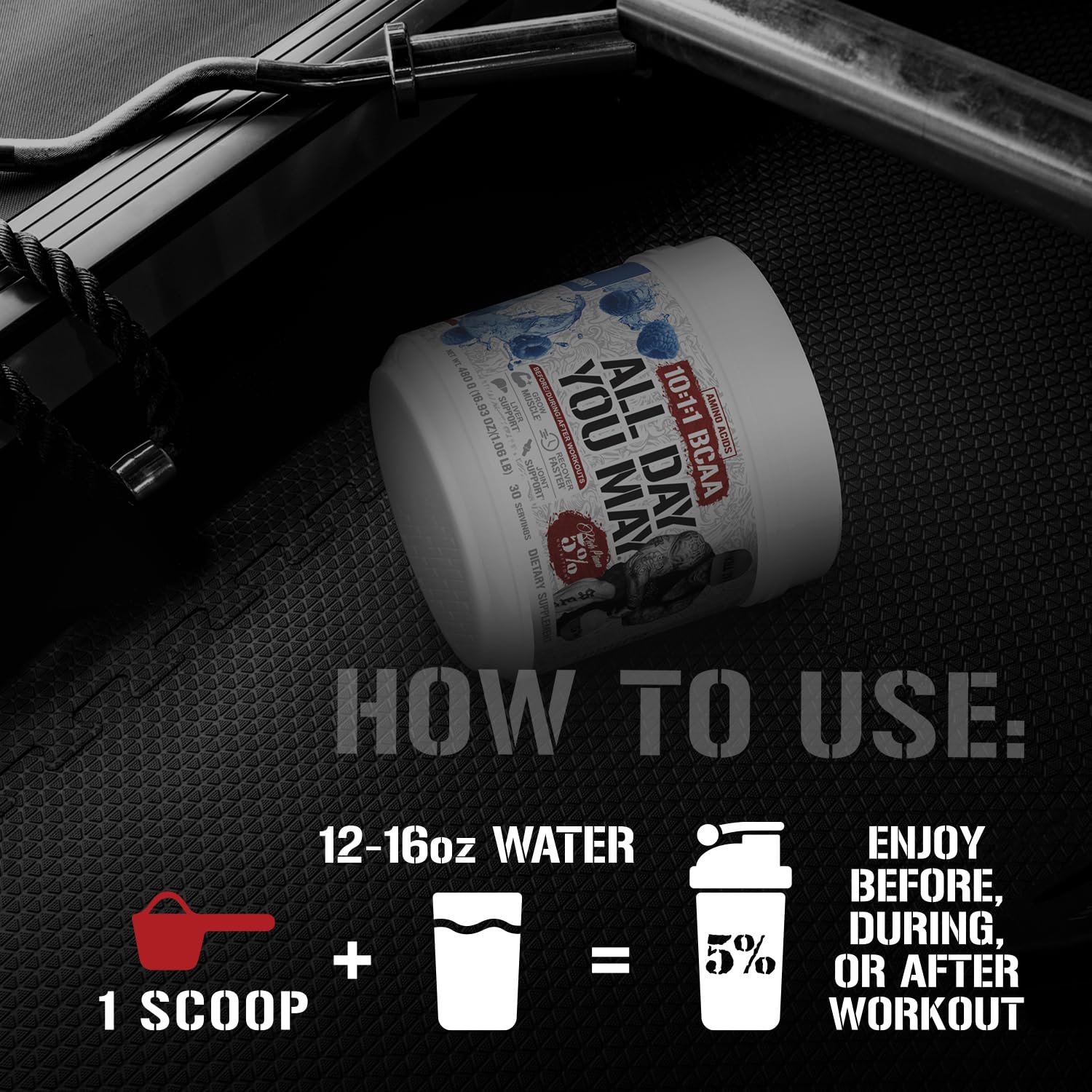 5% Nutrition Rich Piana AllDayYouMay BCAA Powder – Intra & Post-Workout Aminos