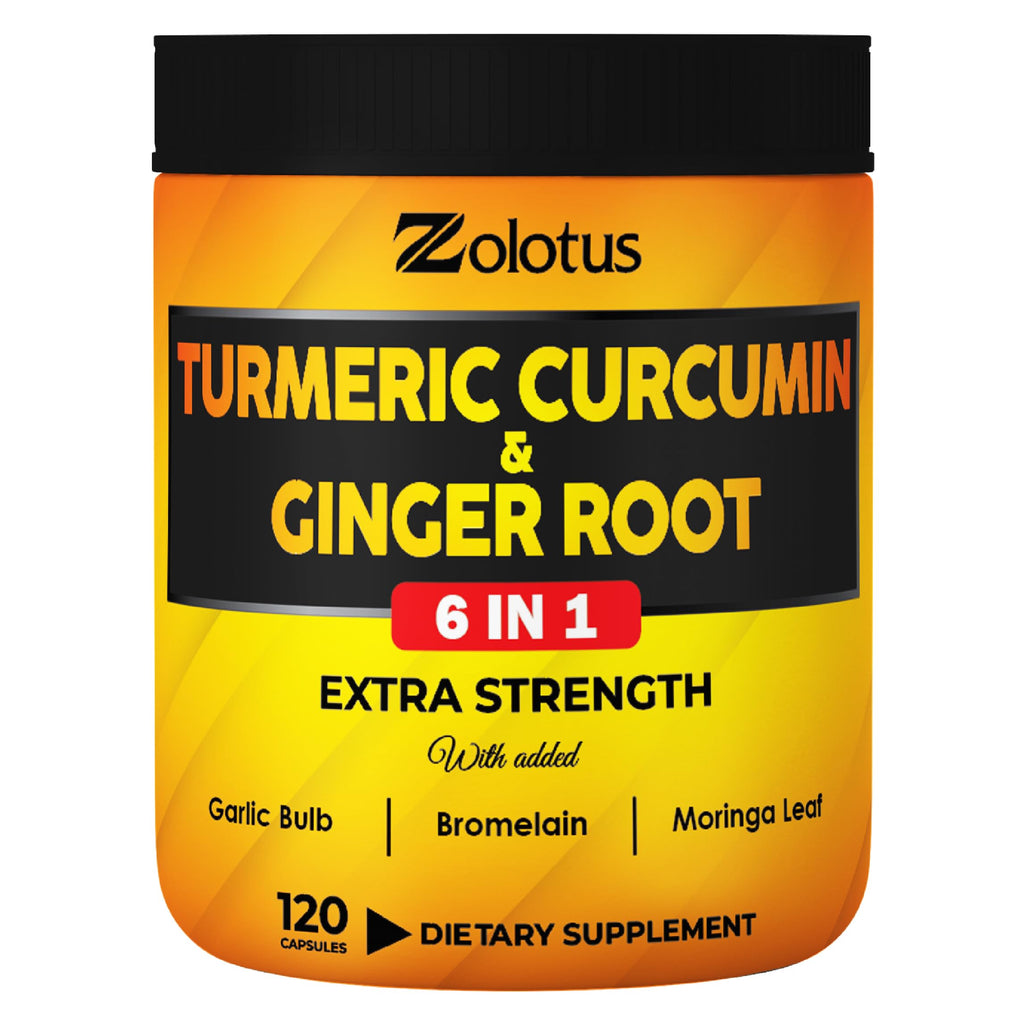 6 in 1 Turmeric Curcumin + Ginger Capsules - 95% Curcuminoids, Black Pepper | 120 Capsules