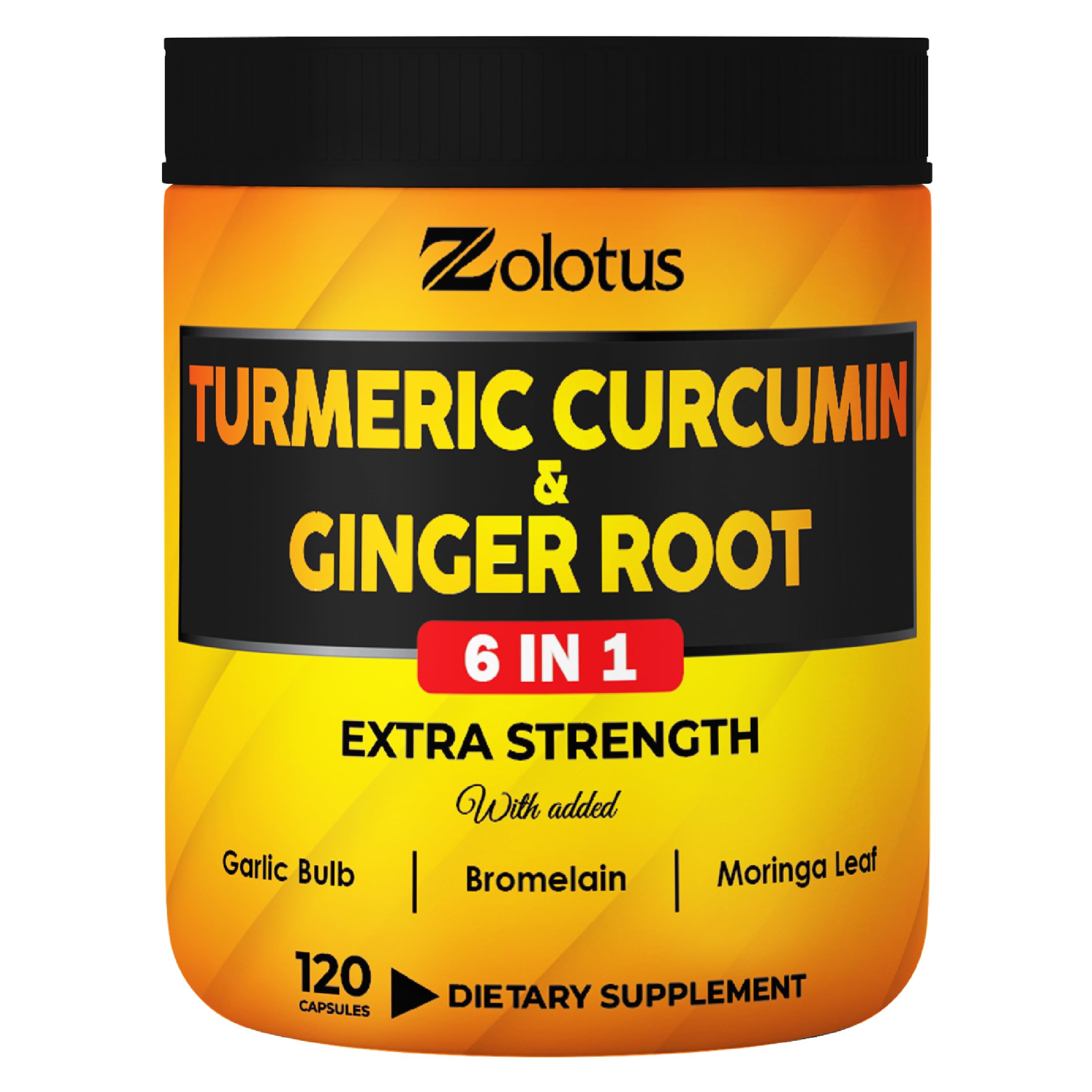 6 in 1 Turmeric Curcumin + Ginger Capsules - 95% Curcuminoids, Black Pepper | 120 Capsules