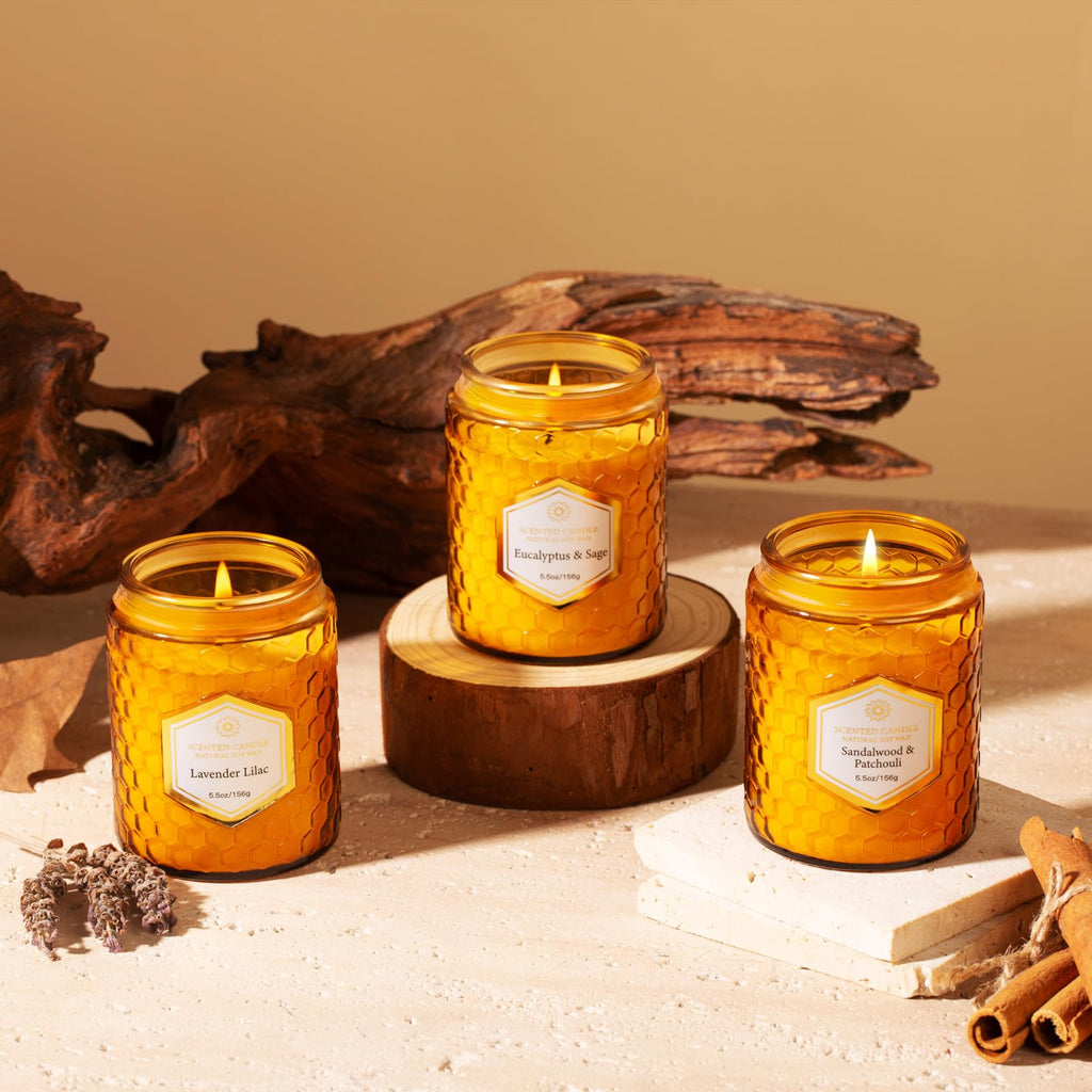 6 Pack Natural Soy Wax Jar Candles – 33 oz Each, 240 Hours Total, Aromatherapy Gift Set for Women (Amber)