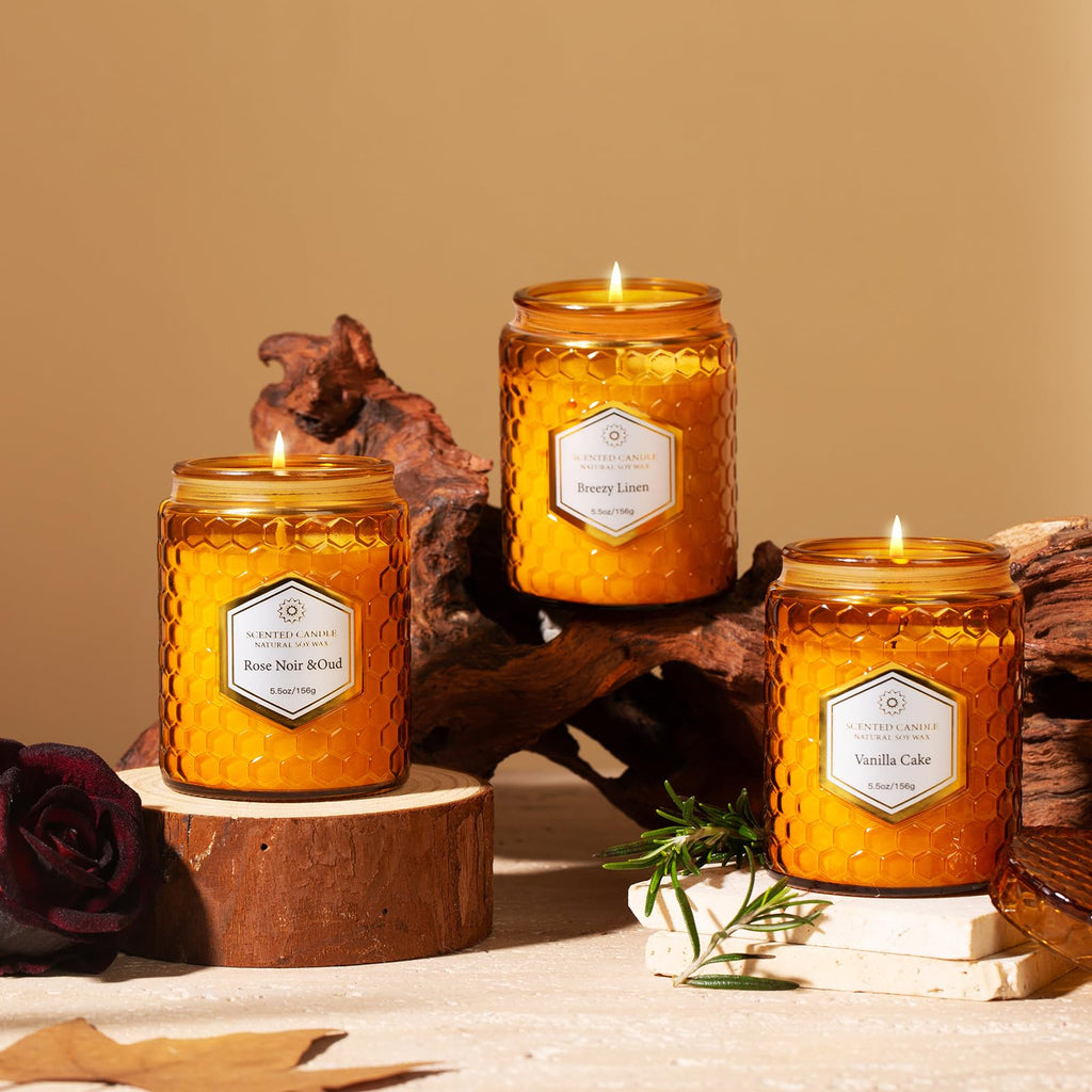 6 Pack Natural Soy Wax Jar Candles – 33 oz Each, 240 Hours Total, Aromatherapy Gift Set for Women (Amber)