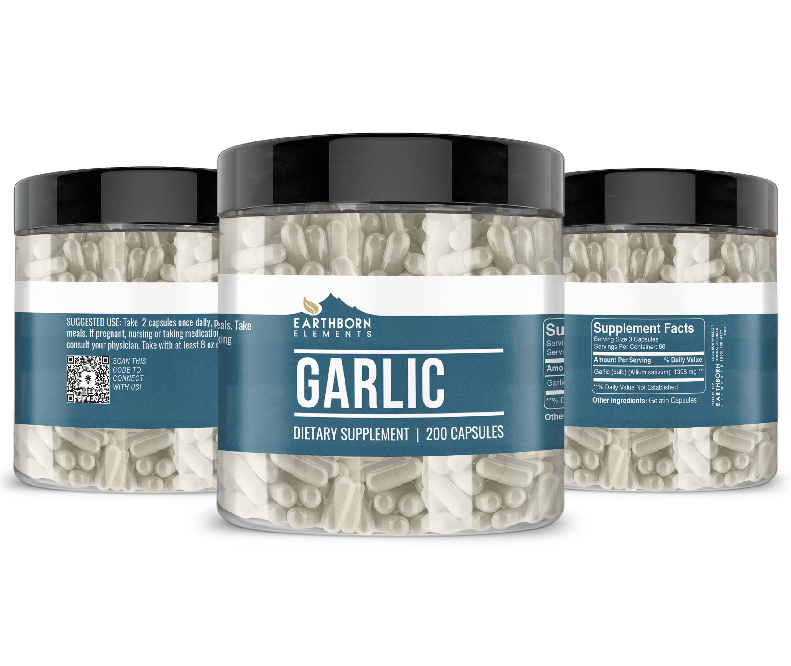 Earthborn Elements Garlic 200 Capsules – Pure & Undiluted Garlic Supplement with No Additives