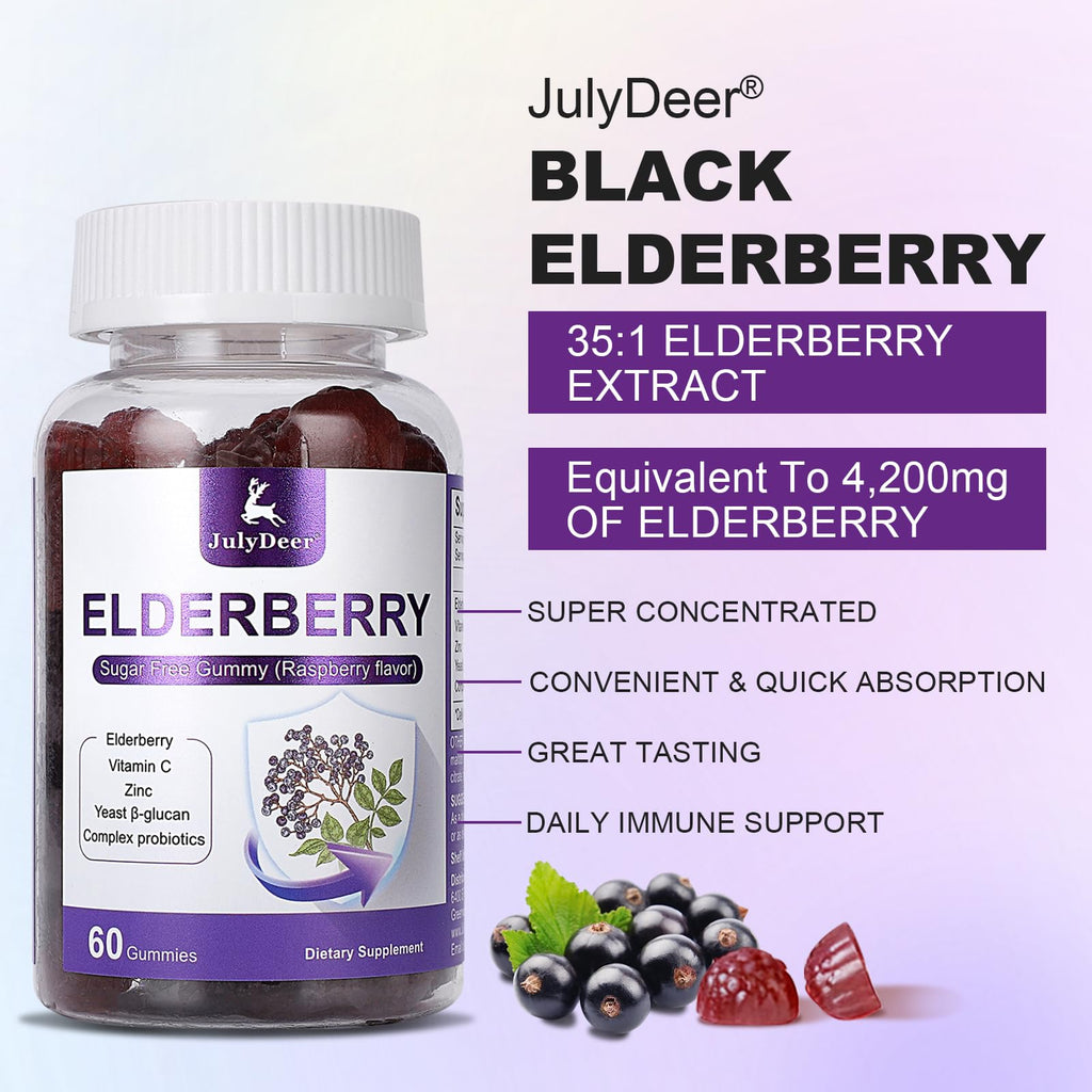 Sambucus Elderberry Gummies – Immune Support for Adults & Kids 4+, 5-in-1, Non-GMO, Gluten Free