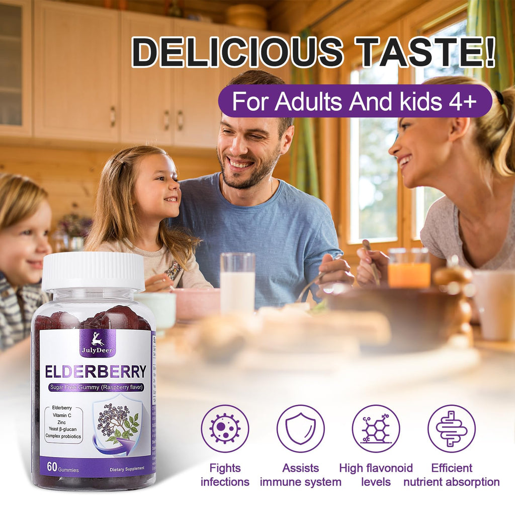 Sambucus Elderberry Gummies – Immune Support for Adults & Kids 4+, 5-in-1, Non-GMO, Gluten Free