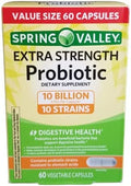 60 Spring Valley Extra Strength Probiotic Capsules – 10B CFU, 10 Strains
