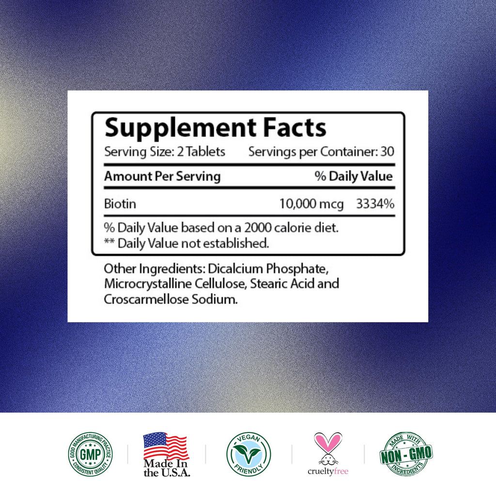 Research Verified Biotin 10,000mcg – Vegan Hair, Skin & Nails