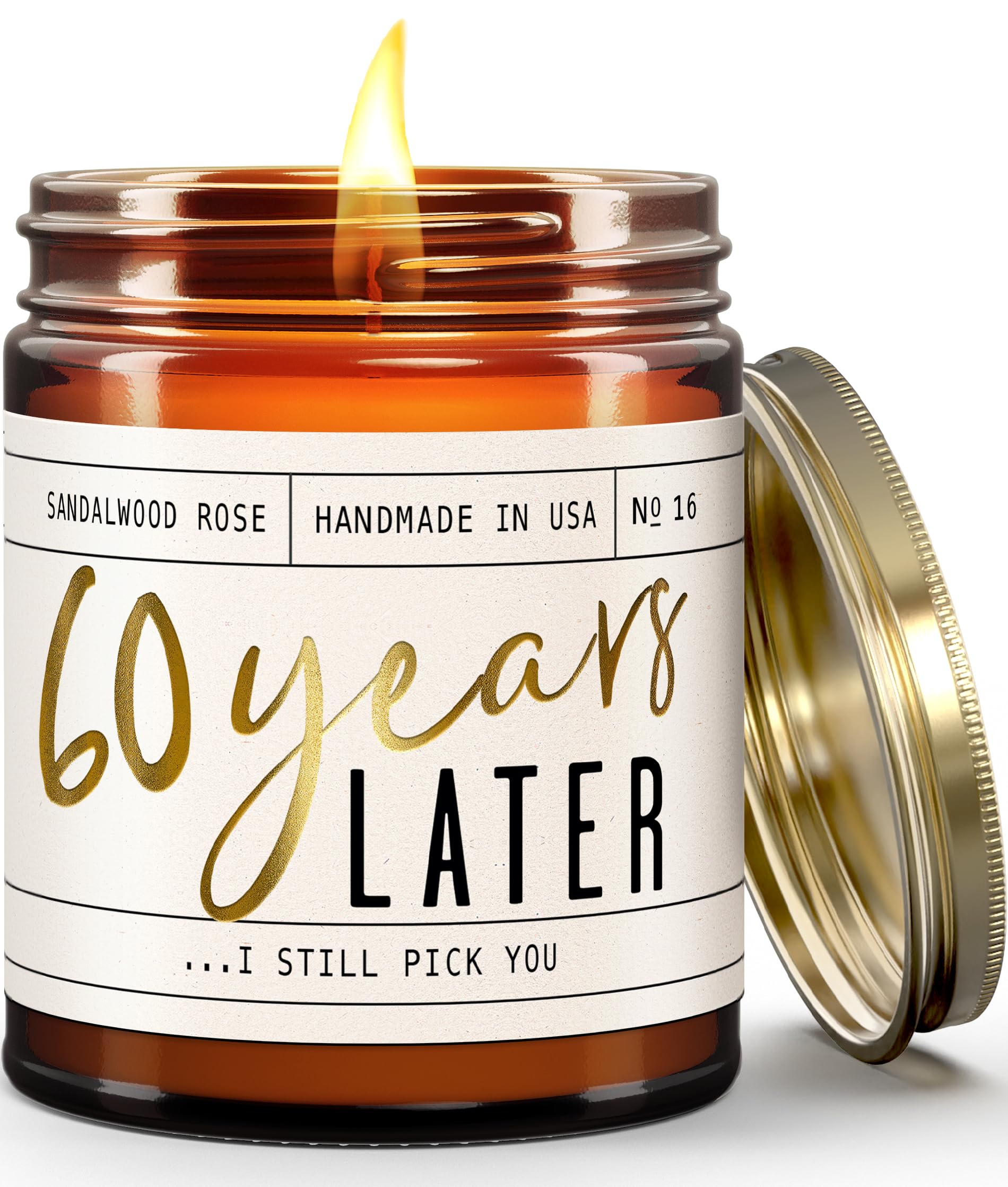 60th Anniversary Gifts – 60 Year Later Candle (Sandalwood Rose) – USA Made