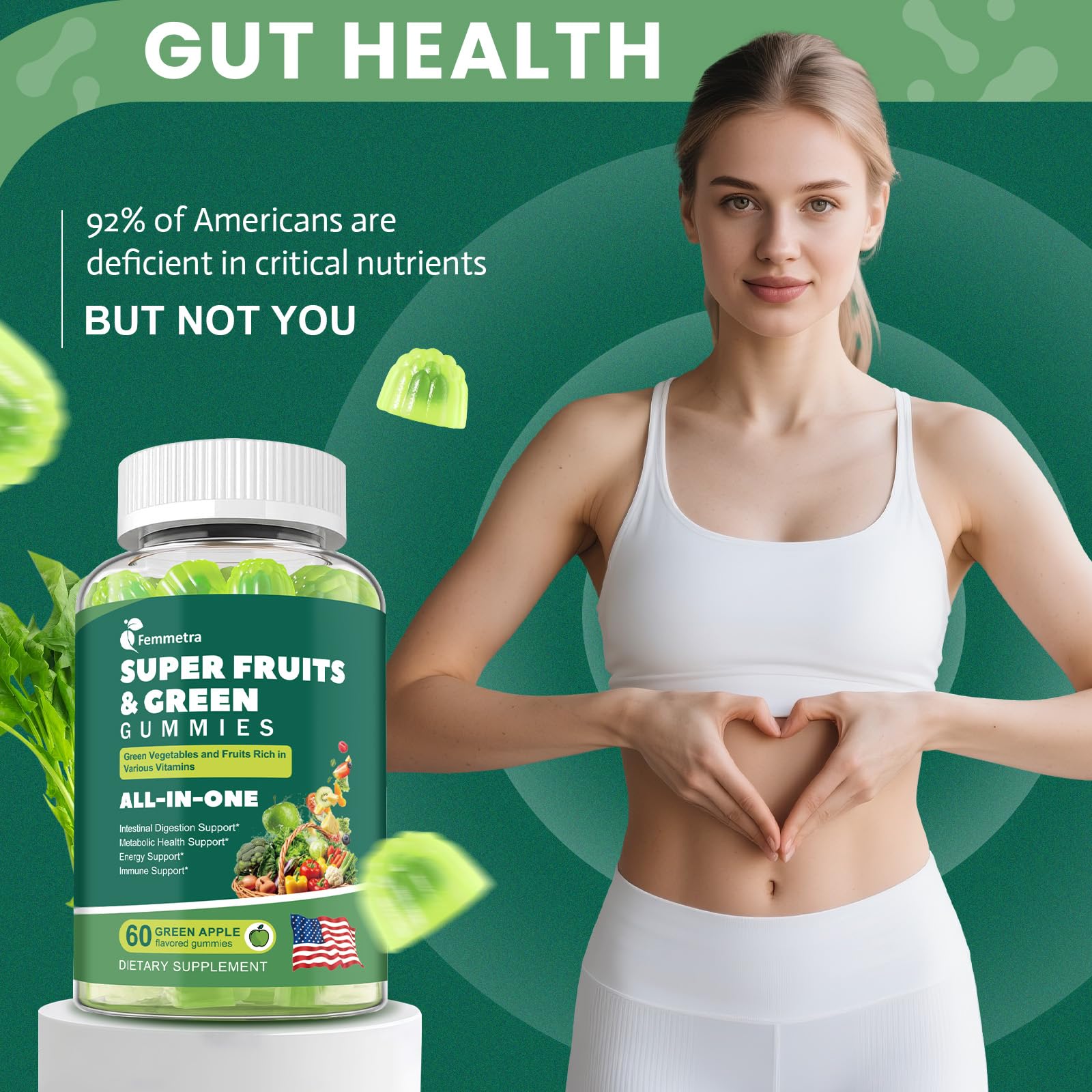 61-in-1 Super Greens Gummies for Women & Men | Probiotics, Energy & Digestive Health | Sugar Free