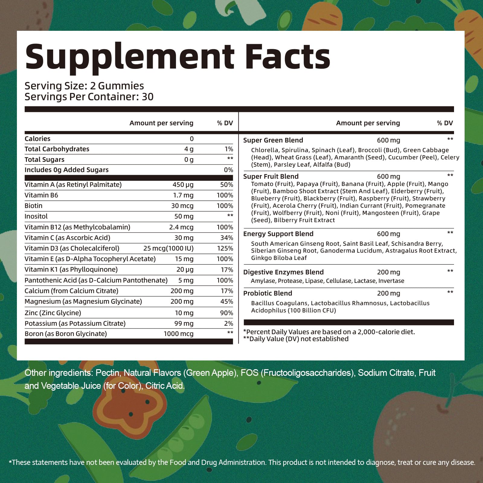 61-in-1 Super Greens Gummies for Women & Men | Probiotics, Energy & Digestive Health | Sugar Free