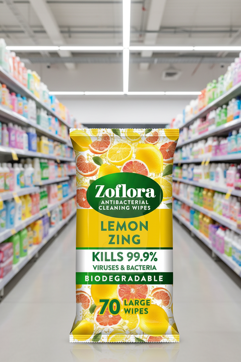 6 x Zoflora Antibacterial Wipes Lemon Zing  - 70 PACK