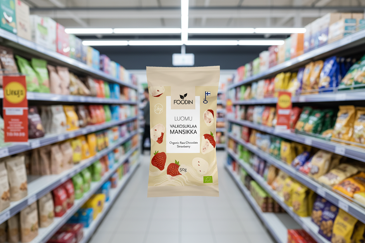 8 x Foodin Org Raw White Chocolate Strawberry - 50g