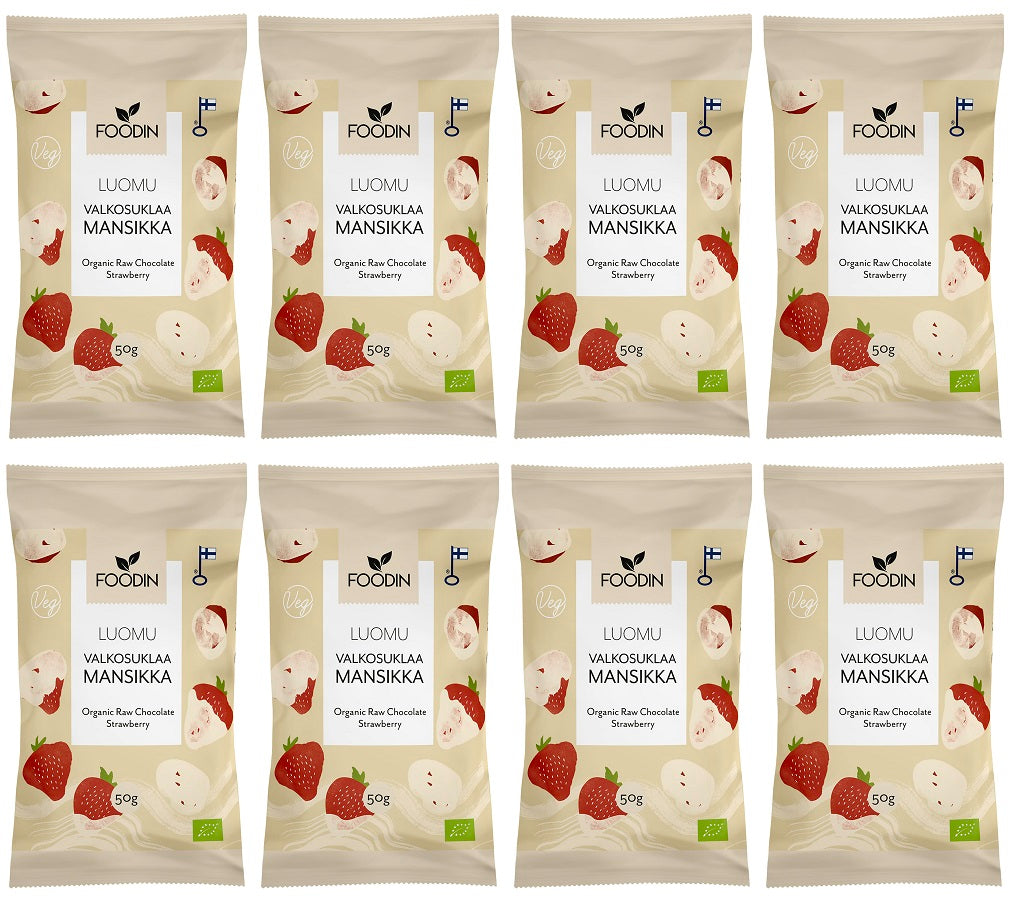 8 x Foodin Org Raw White Chocolate Strawberry - 50g