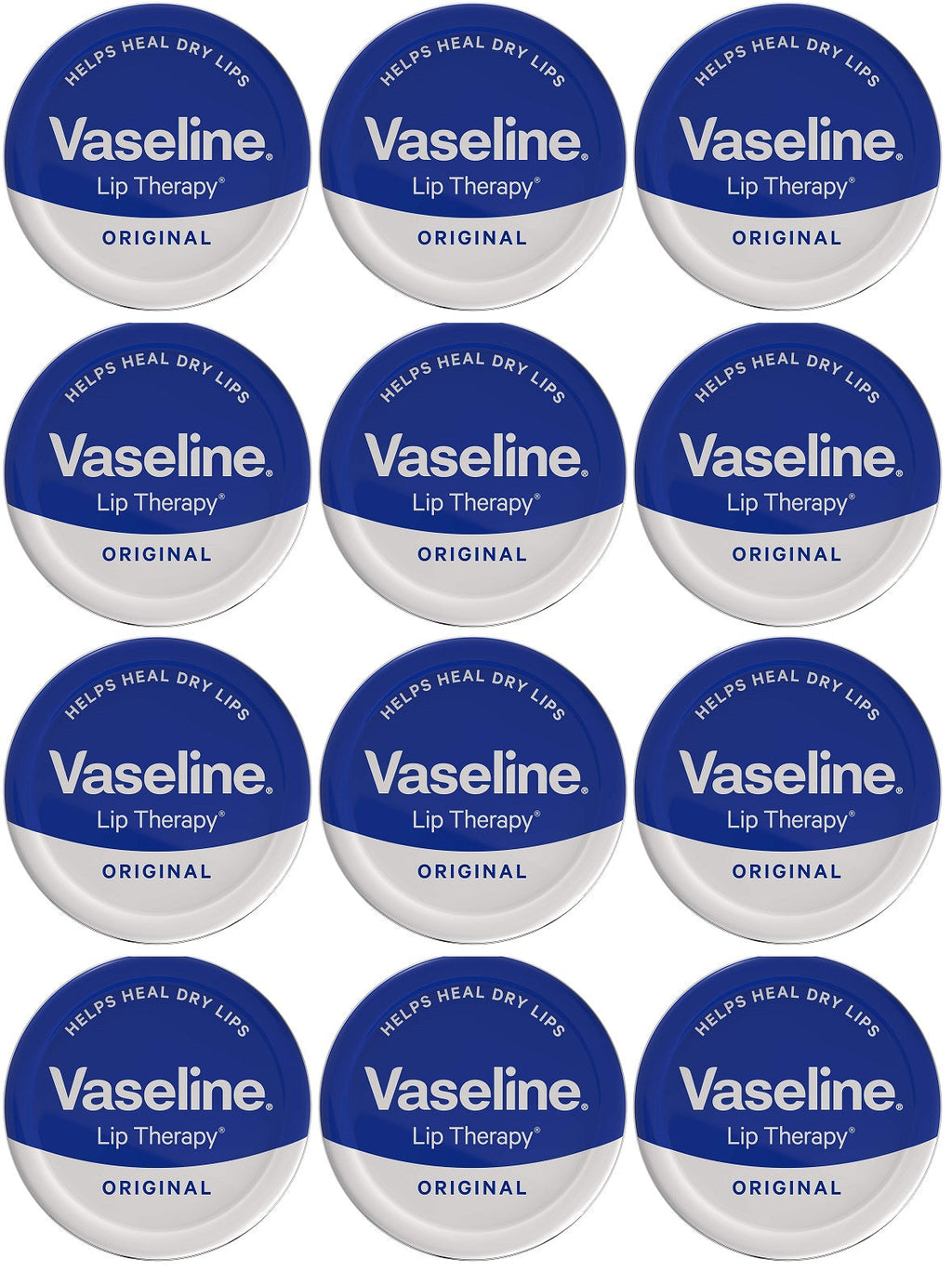 12 x Vaseline Lip Therapy Lip Balm Tin Original 20 G