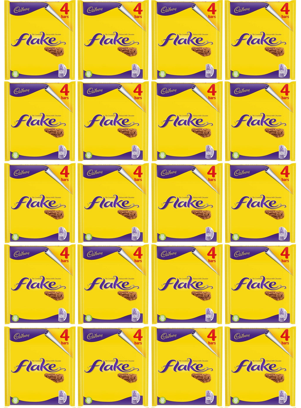 20 x Cadbury Flake Chocolate Bar 4 Pack 80G
