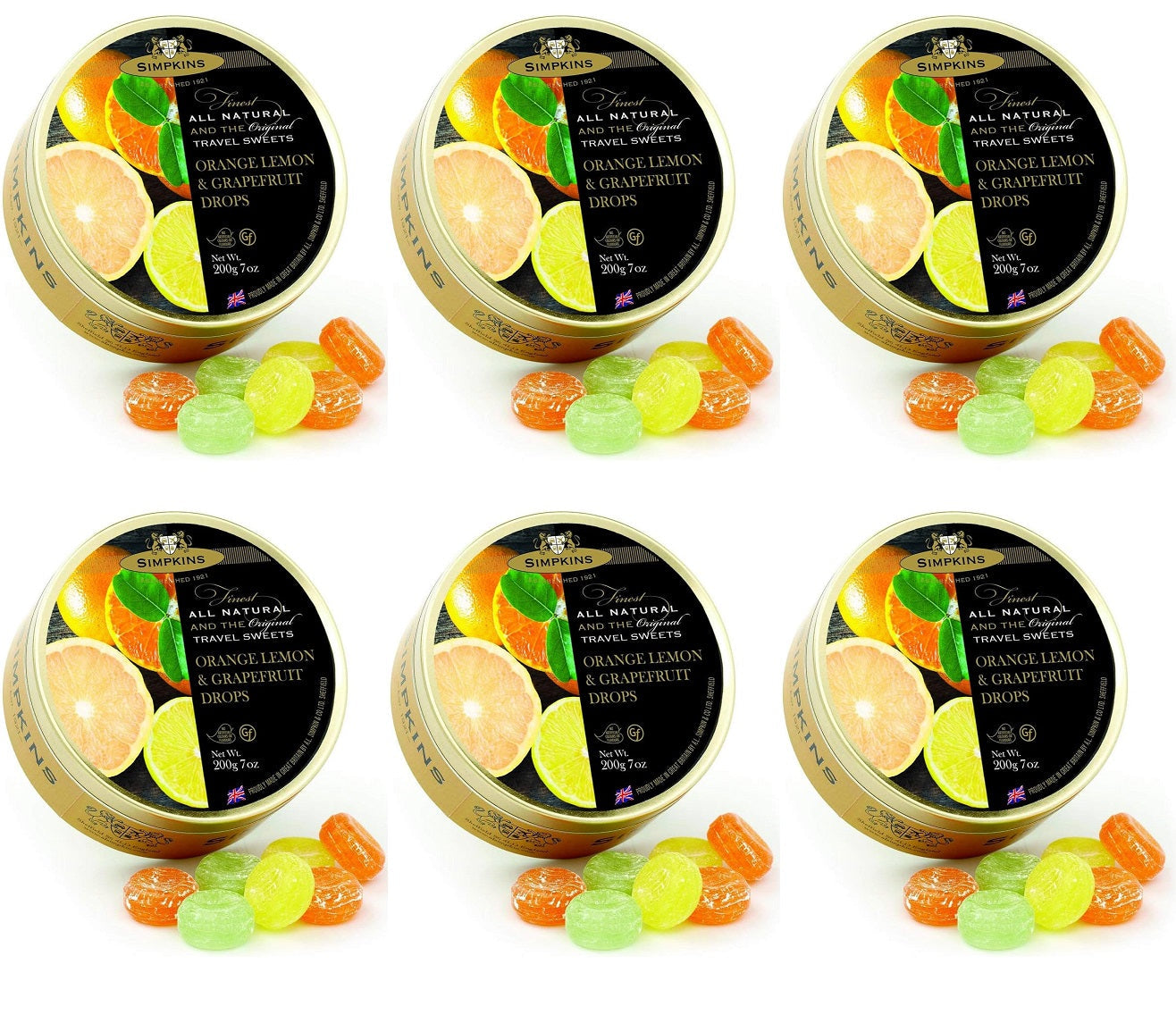 6 x Simpkins Orange Lemon & Grapefruit Drops - 200g