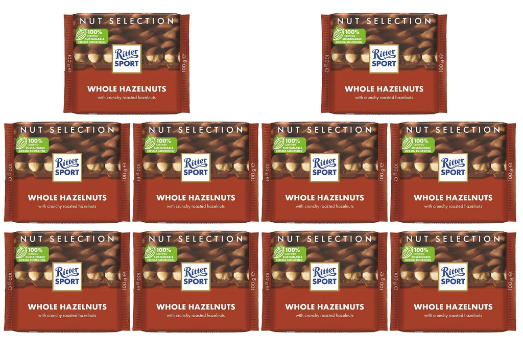10 x Ritter Sport Nut Selection Whole Hazelnuts 100G