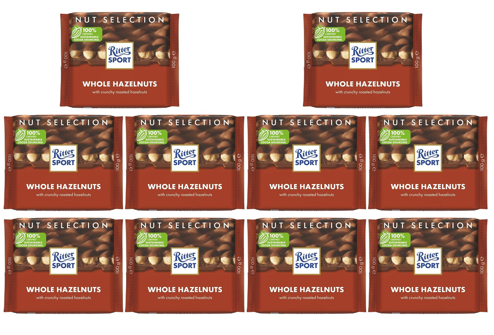 10 x Ritter Sport Nut Selection Whole Hazelnuts 100G