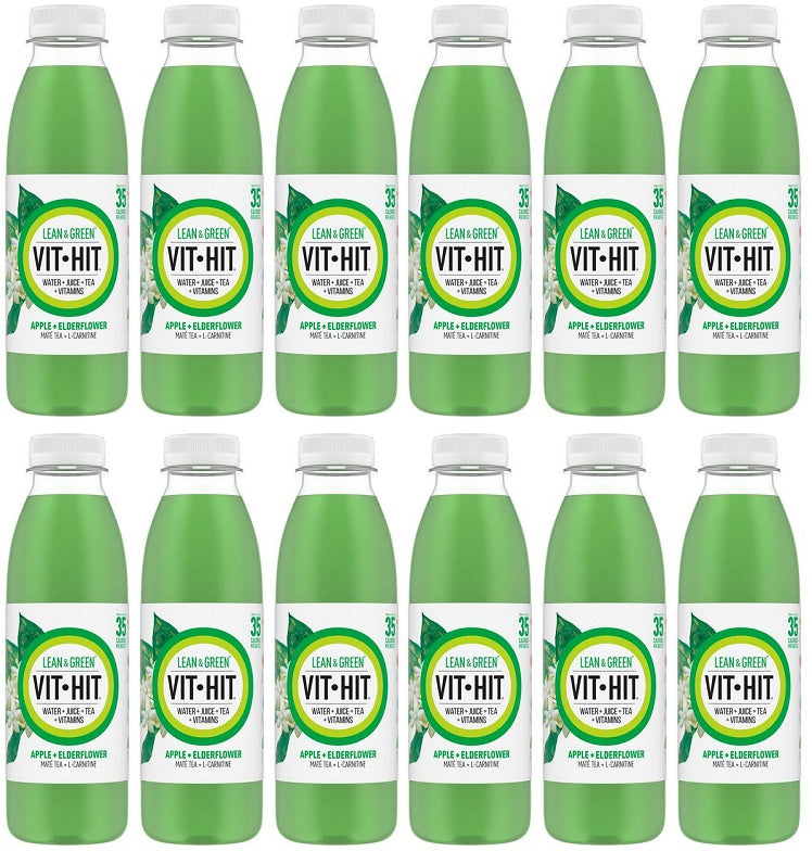 12 x Vit Hit Lean & Green Apple + Elderflower + Maté Tea + L-Carn