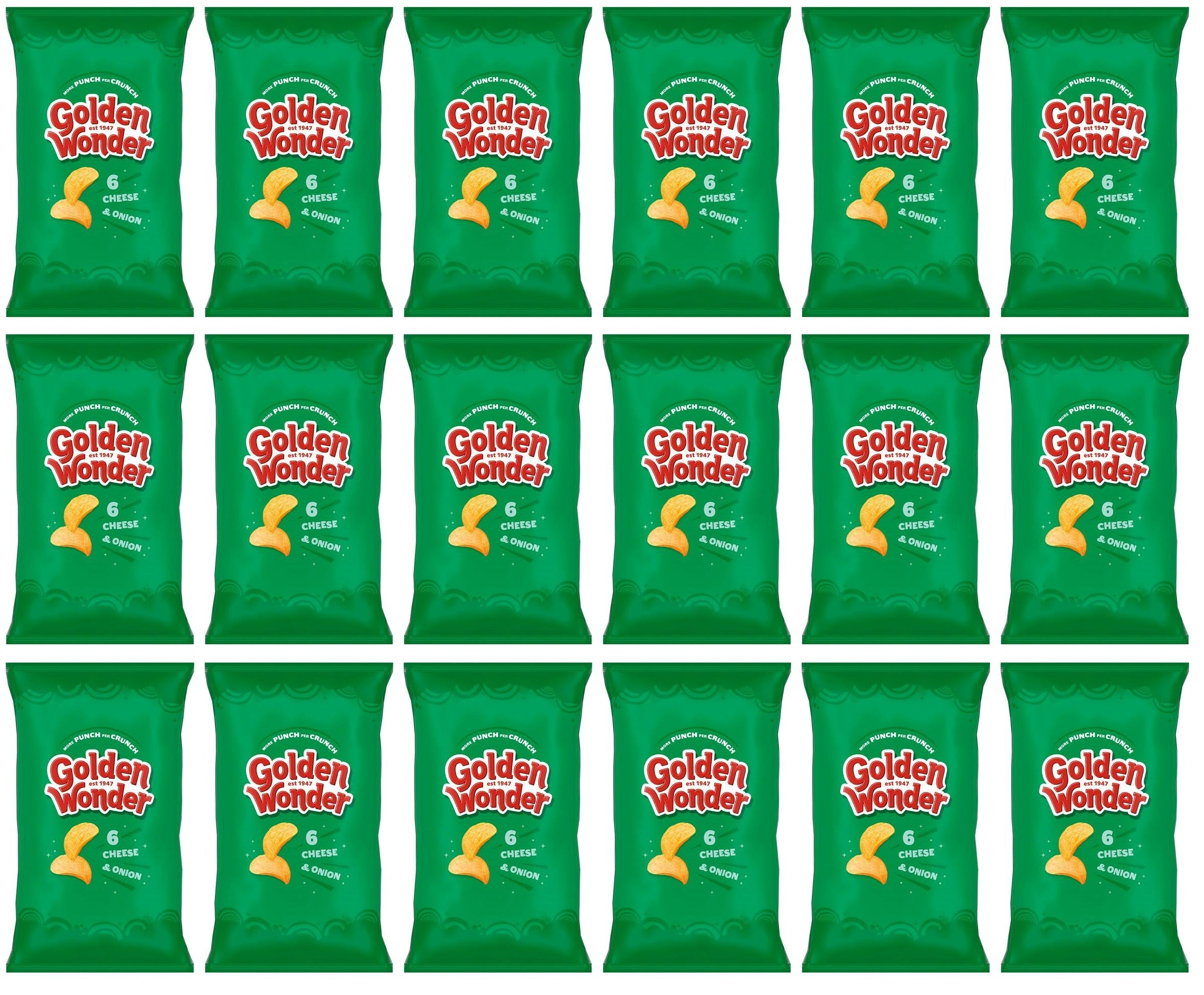 18 x Golden Wonder Cheese & Onion 6pk - 6X25GM
