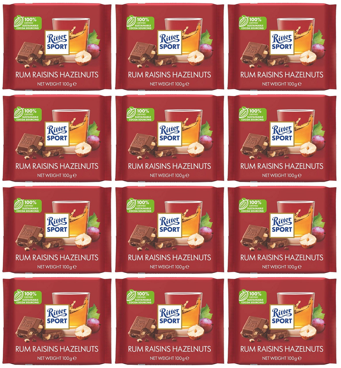 12 x Ritter Sport Rum & Raisin - 100G