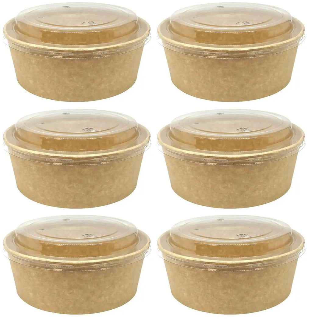 6 x Container Lid Pet Squat Paper Bowl 750Ml 50Pk X 6