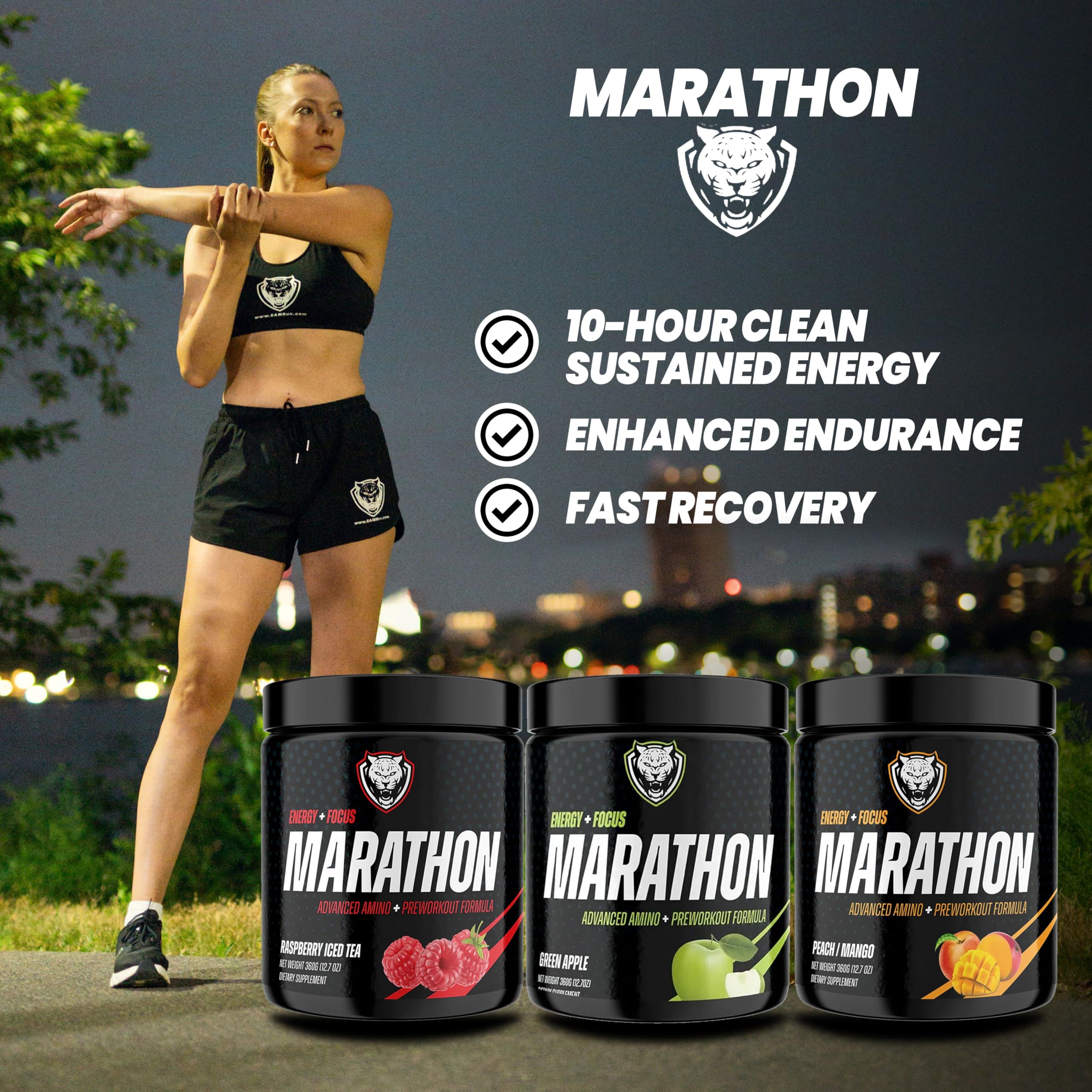 6AM Run Marathon - Amino Energy with BCAAs for Clean Pre-Run Fuel | Peach Mango, 40 Servings
