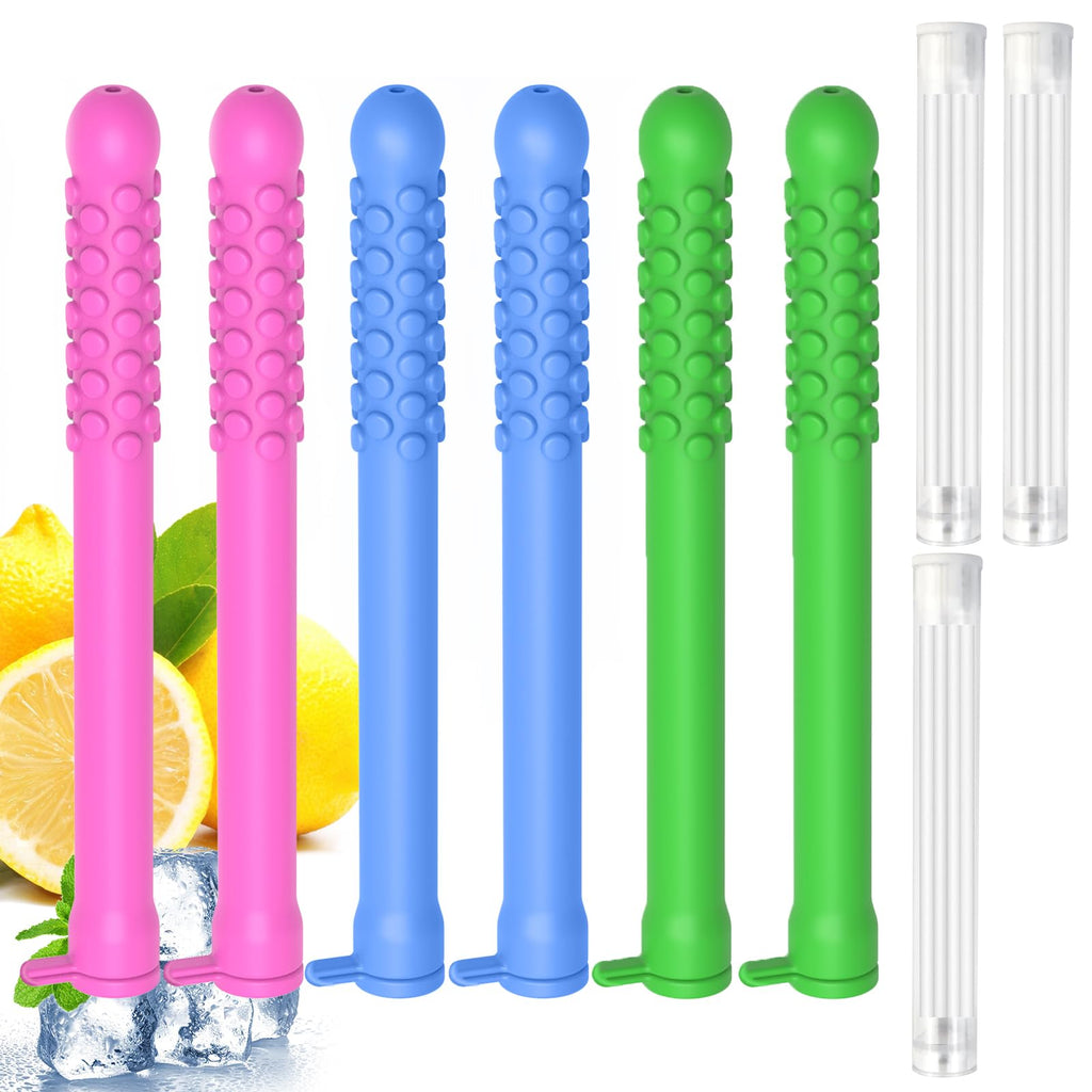 6PCS Flavored Chewable Sticks with Essential Oil – Fresh Breath & Focus, Portable Silicone Sticks