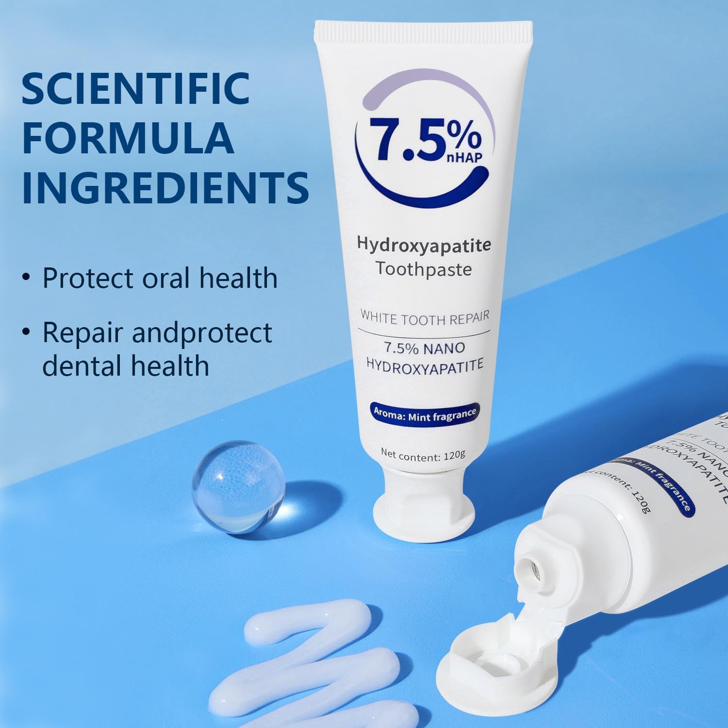 7.5% Hydroxyapatite Toothpaste 2 Pack – Fluoride-Free Enamel Protection & Fresh Breath