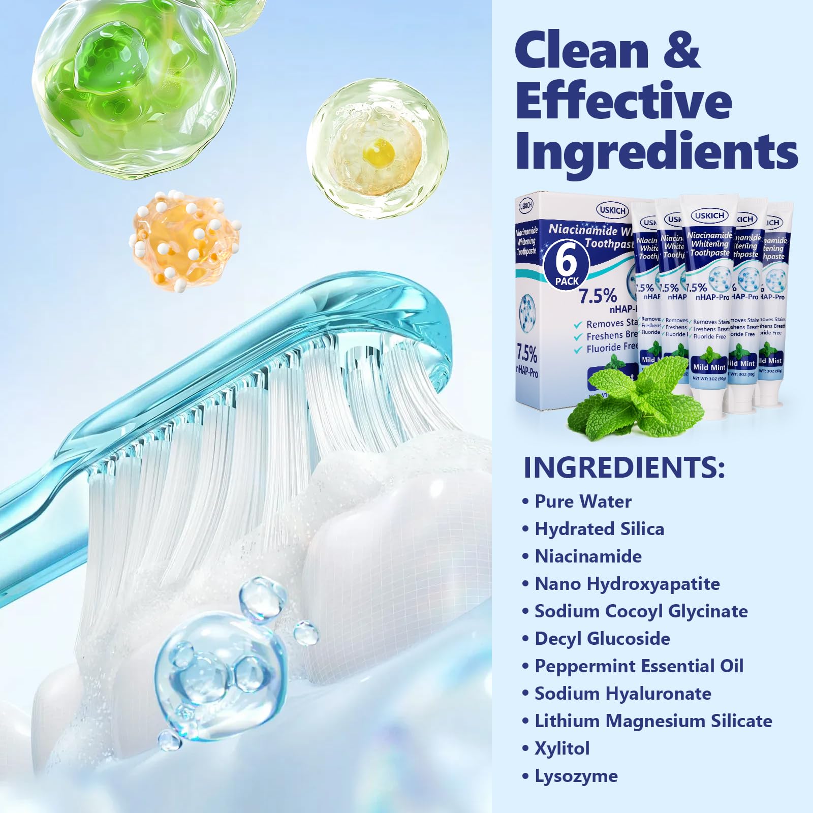 7.5% Nano Hydroxyapatite Toothpaste – Fluoride-Free Whitening & Sensitivity Relief (6 Pack)