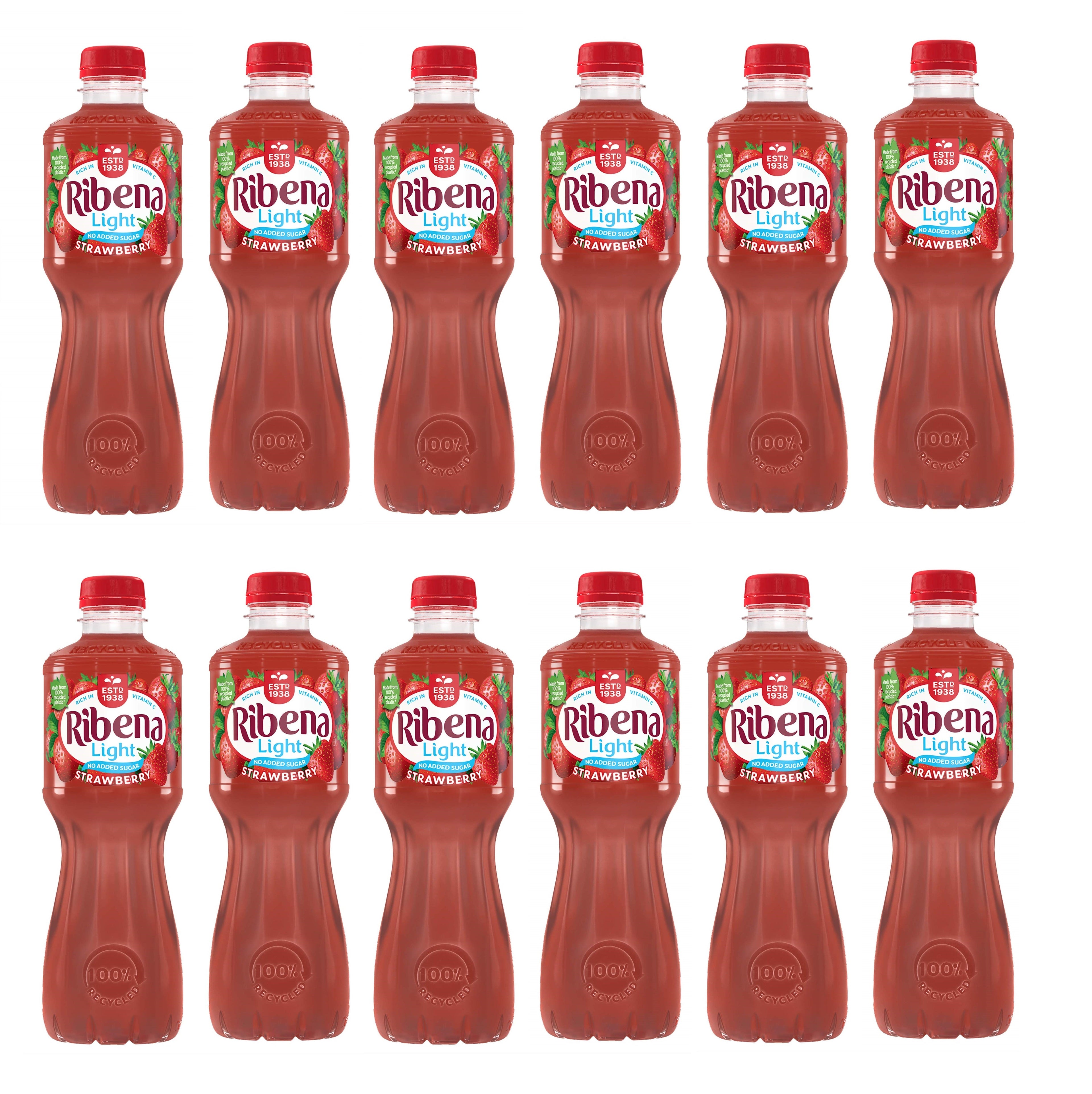 12 x Ribena Strawberry Juice Drink No Added Sugar 500Ml