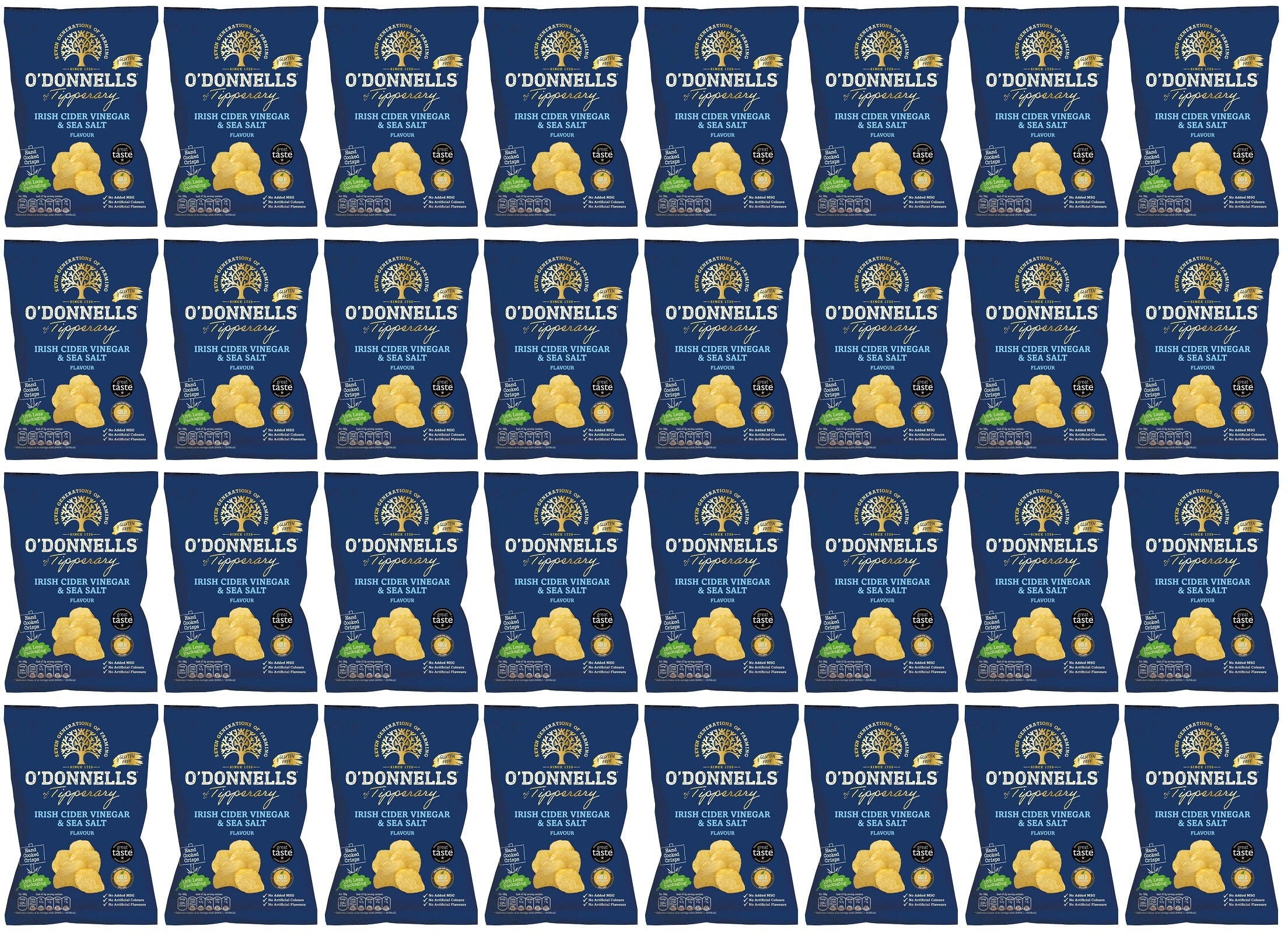 32 x Odonnells Of Tipperary Crisps Salt & Irish Cider Vinegar 44G