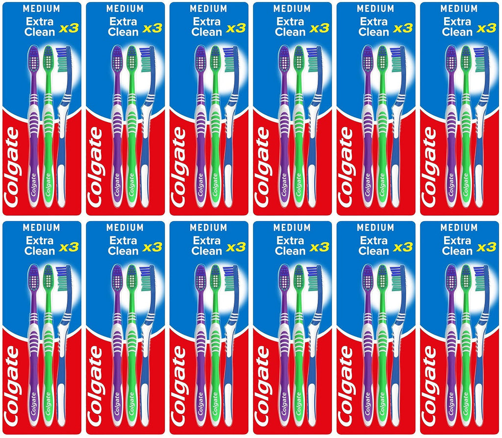 12 x Colgate Extra Clean Medium Manual Toothbrush X3