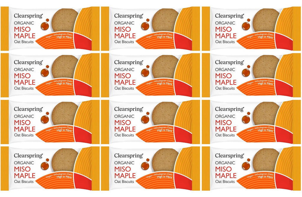 12 x Clearspring Org Oat Biscuits Miso Maple - 40g