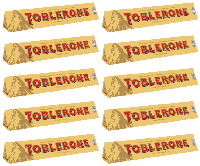 10 x Toblerone Milk Chocolate Large Bar - 340Gm