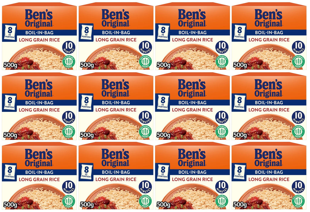 12 x Ben's Original Boil In Bag Long Grain Rice 8 X 62.5G