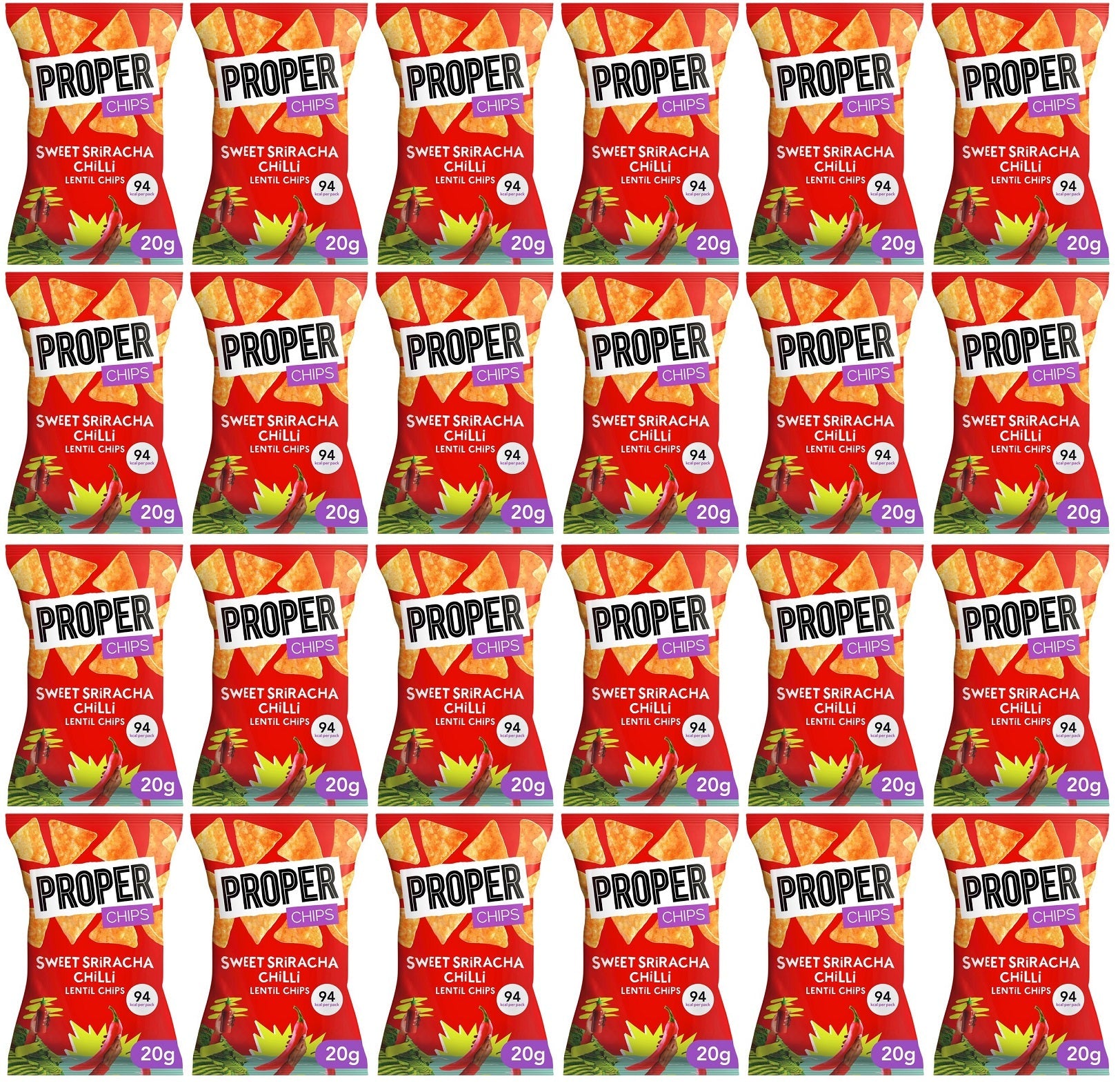 24 x Properchips Sweet Sriracha Chilli Lentil Chips 20G
